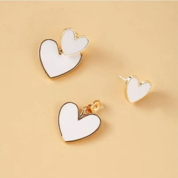 NEW Harper White Enamel Heart Two Part Stud and Drop Earrings - Picture 4 of 5